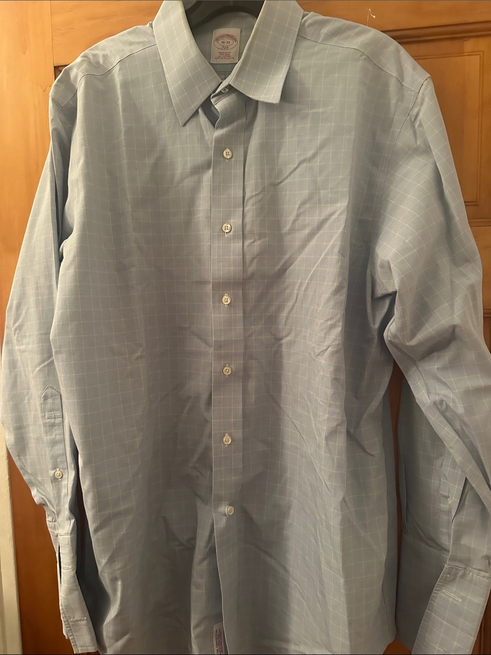 Brooks Brothers Light Blue Windowpane Glen Plaid Dress Shirt